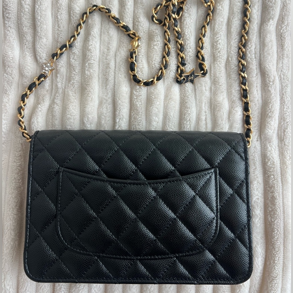 CHANEL Black Caviar Wallet with Gold Chain & Charms - Picture 10 of 12